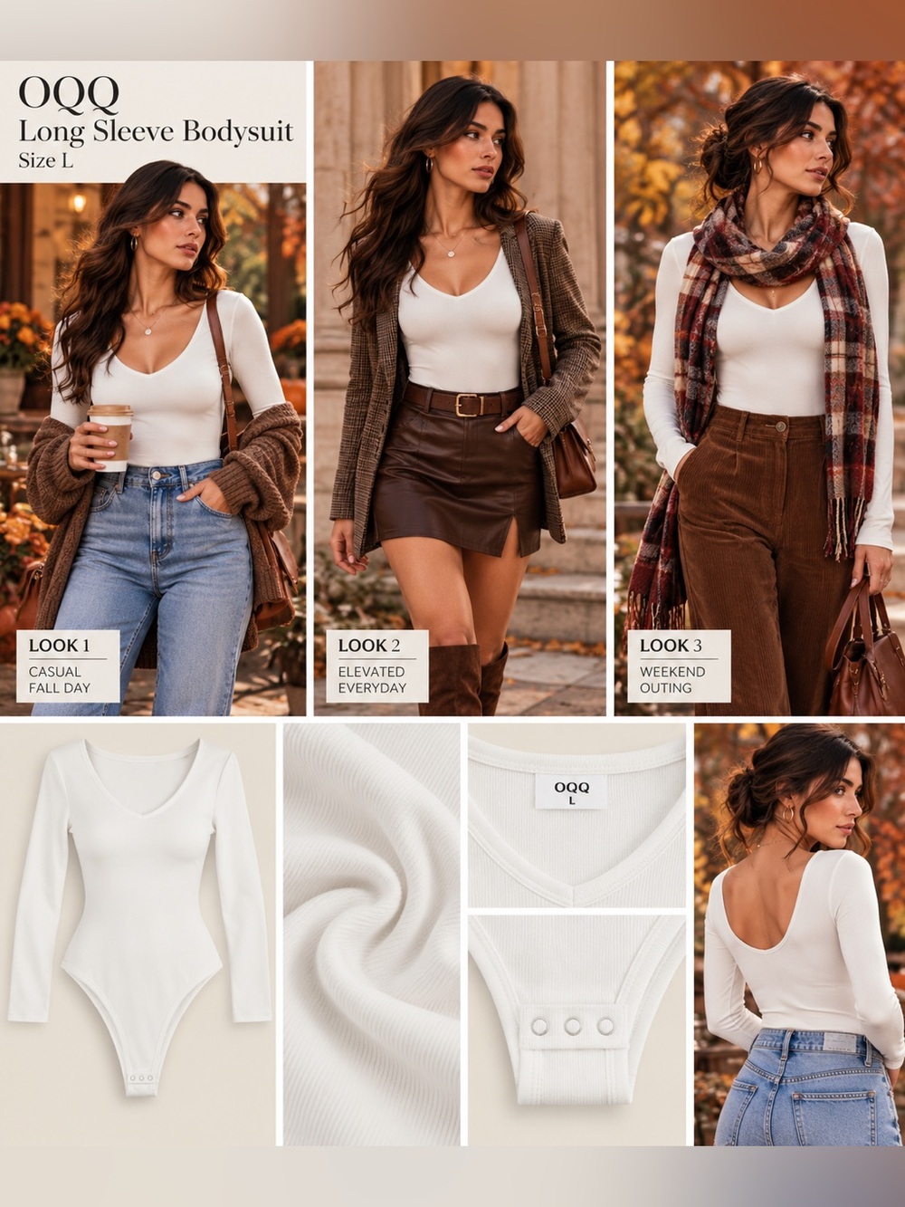 OQQ long sleeve bodysuit